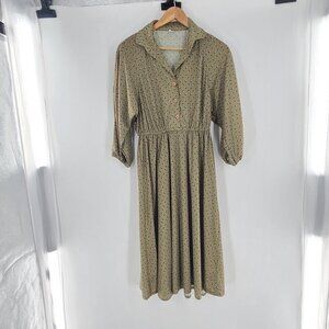 VINTAGE 1975S/1980S NOVELTY PRINT DRESS single‎ stitch Union Made Half Button